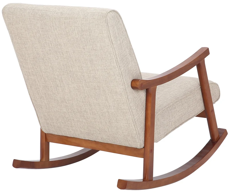 Fauteuil à bascule style rocking chair en tissu crème et pied en bois FAB10067