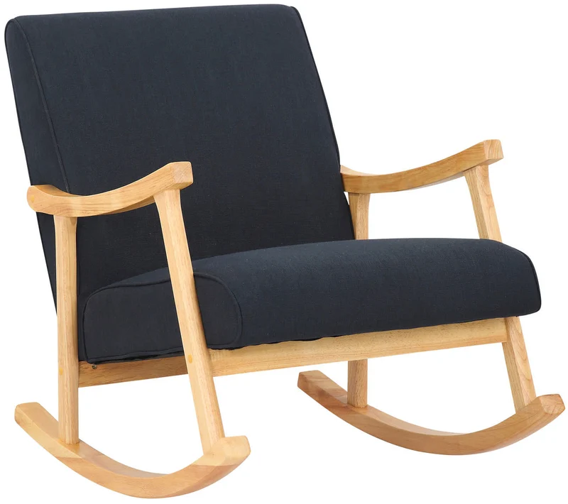 Fauteuil à bascule style rocking chair en tissu noir et pied en bois FAB10064