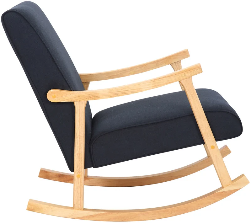 Fauteuil à bascule style rocking chair en tissu noir et pied en bois FAB10064