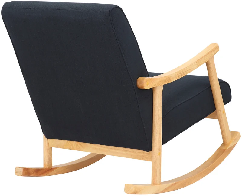 Fauteuil à bascule style rocking chair en tissu noir et pied en bois FAB10064
