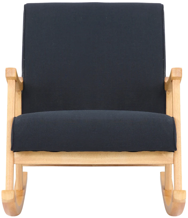 Fauteuil à bascule style rocking chair en tissu noir et pied en bois FAB10064