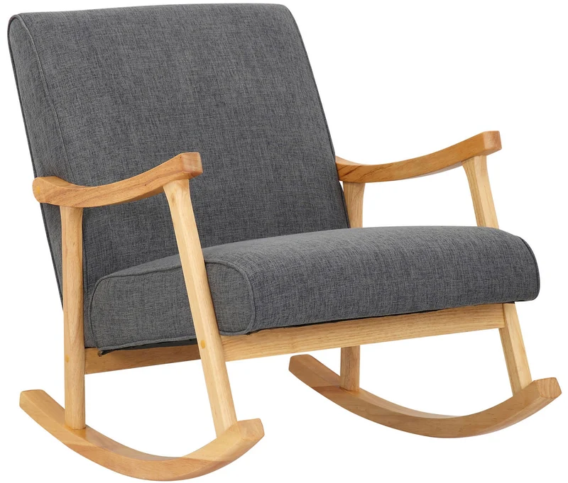Fauteuil à bascule en tissu gris clair design scandinave moderne pieds en bois FAB10087