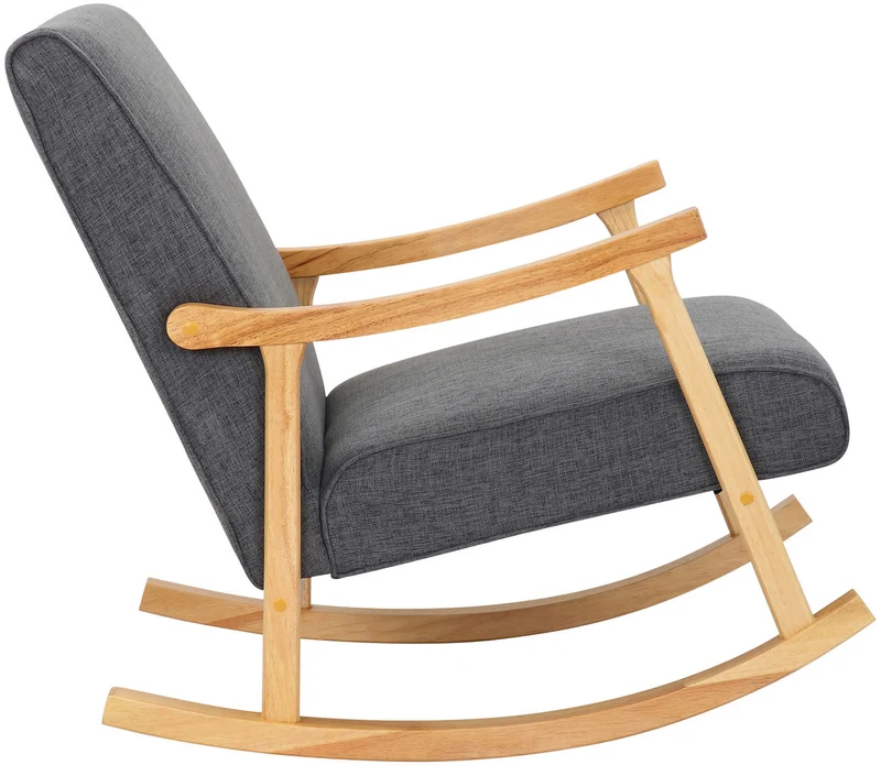 Fauteuil à bascule en tissu gris clair design scandinave moderne pieds en bois FAB10087