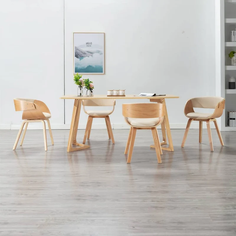 Lot de 4 chaises de salle à manger cuisine design intemporel bois courbé et synthétique crème CDS021454