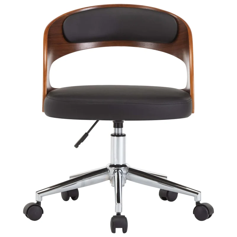 Chaise pivotante de bureau sur roulettes hauteur réglable en bois courbé et PVC noir DEC025148