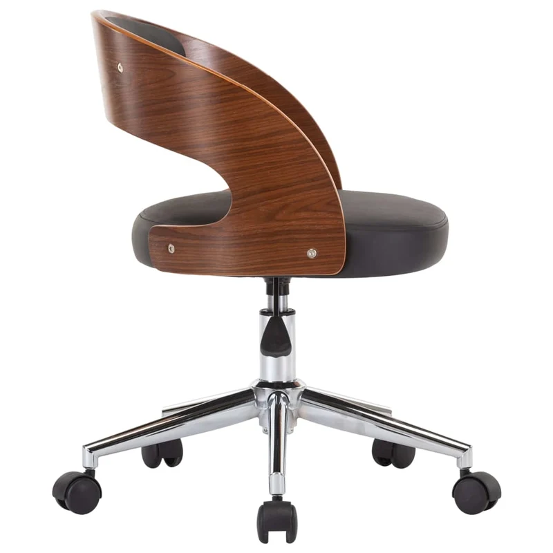 Chaise pivotante de bureau sur roulettes hauteur réglable en bois courbé et PVC noir DEC025148