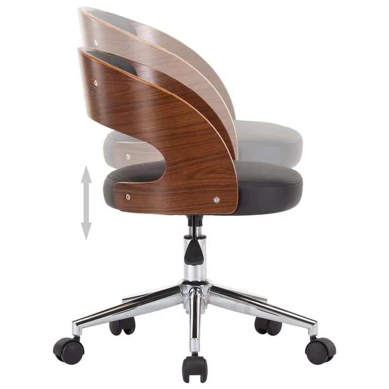 Chaise pivotante de bureau sur roulettes hauteur réglable en bois courbé et PVC noir DEC025148