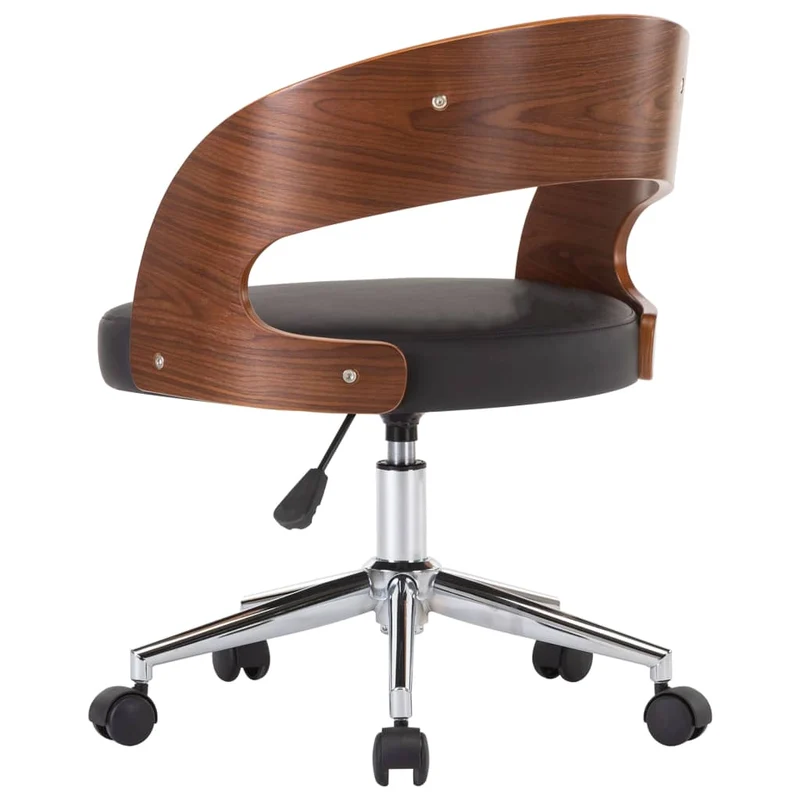 Chaise pivotante de bureau sur roulettes hauteur réglable en bois courbé et PVC noir DEC025148