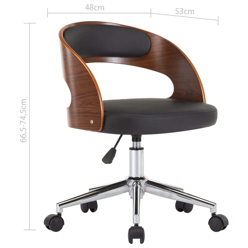 Chaise pivotante de bureau sur roulettes hauteur réglable en bois courbé et PVC noir DEC025148
