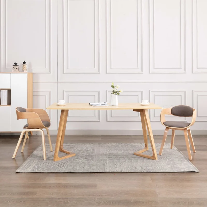 Lot de 2 chaises de salle à manger cuisine design intemporel bois courbé et tissu taupe CDS020273