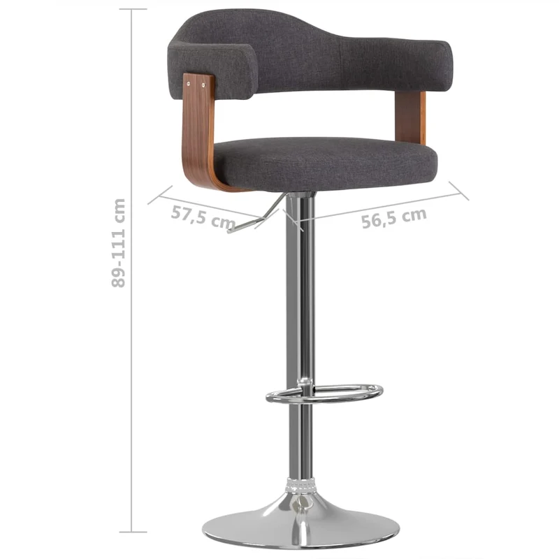 Lot de 2 tabourets de bar chaises hautes rétro en bois courbé et tissu gris DEC029703