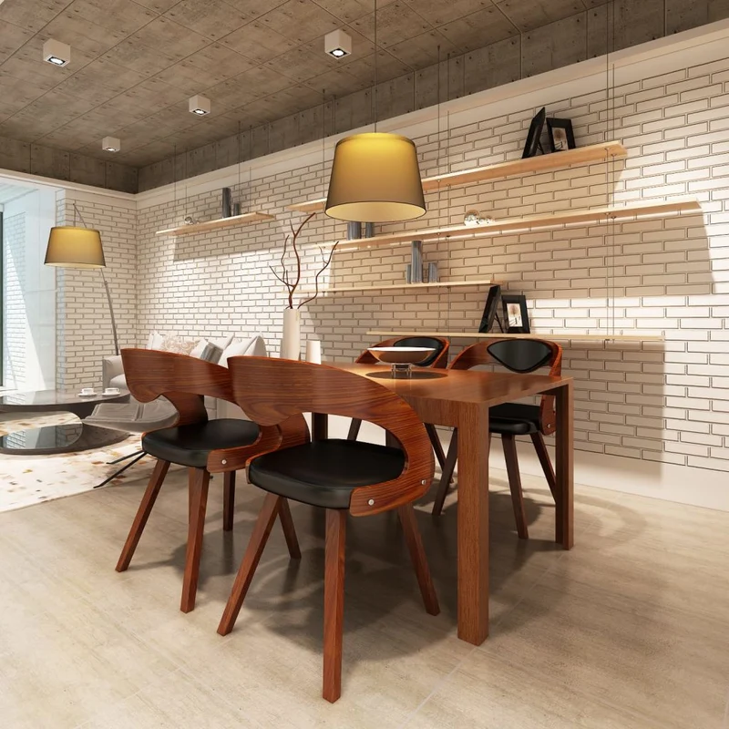 Lot de 4 chaises de salle à manger cuisine design intemporel bois courbé et synthétique marron CDS021669