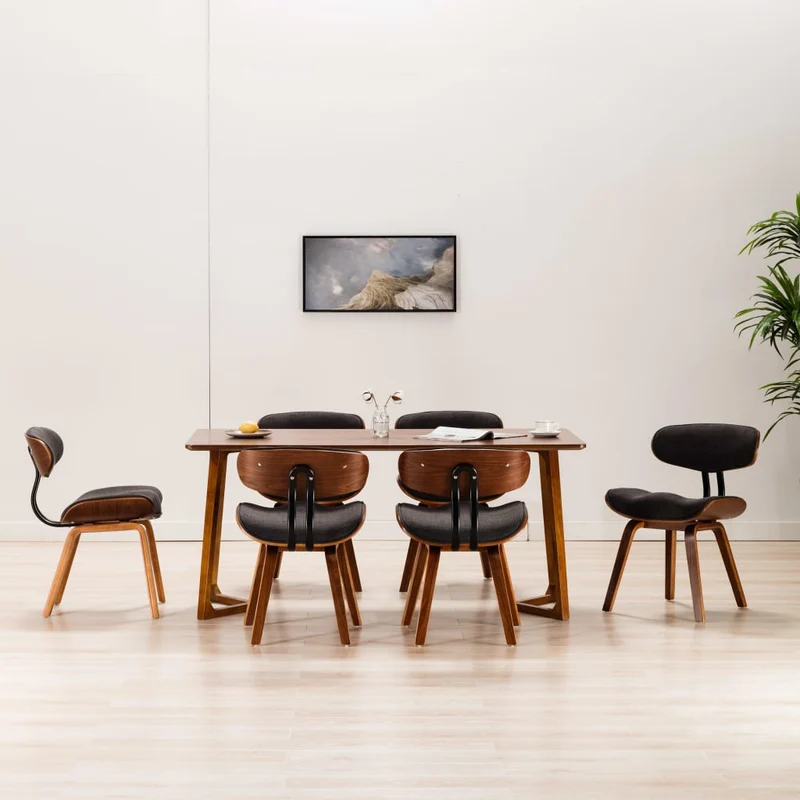 Lot de 6 chaises de salle à manger cuisine design intemporel bois courbé et tissu gris CDS022394