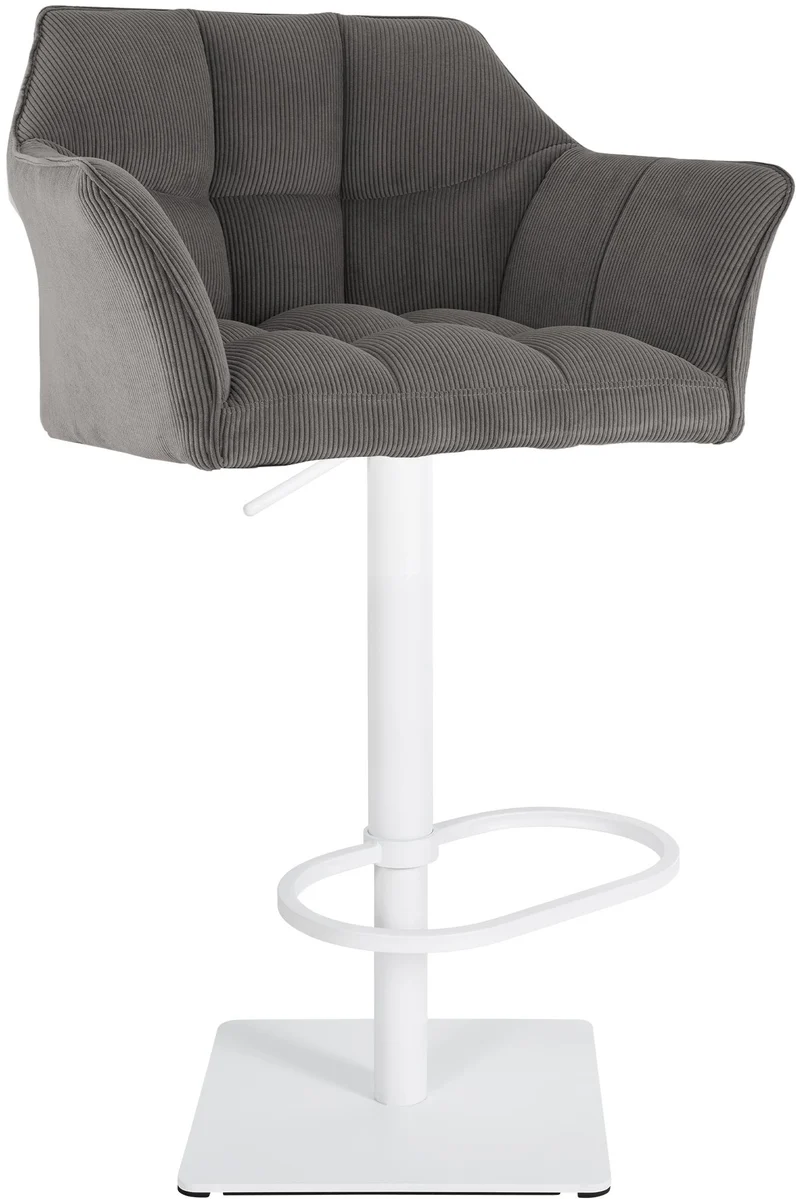 Tabouret de bar x1 réglable en velours côtelé taupe assise enveloppante capitonnée avec base carrée en métal blanc 10_0006304