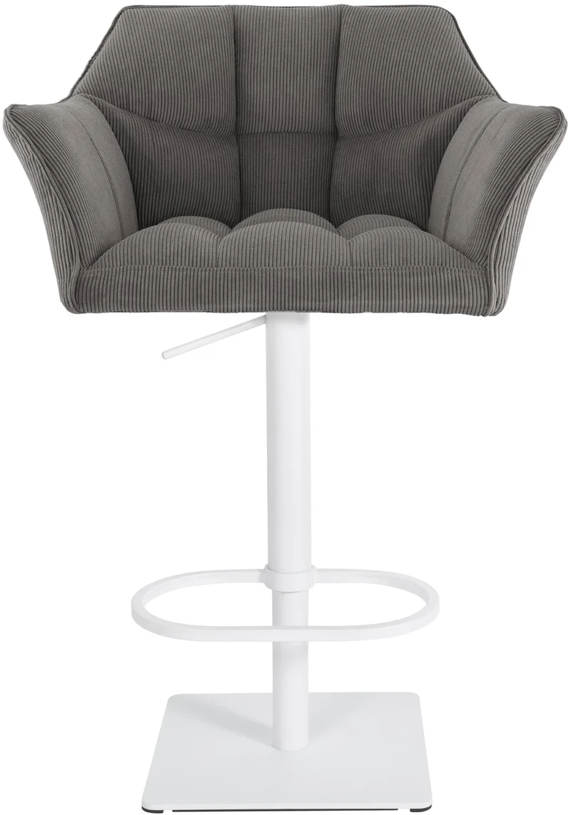 Tabouret de bar x1 réglable en velours côtelé taupe assise enveloppante capitonnée avec base carrée en métal blanc 10_0006304