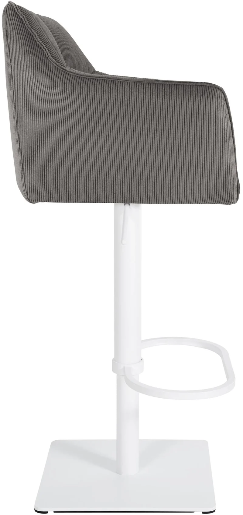 Tabouret de bar x1 réglable en velours côtelé taupe assise enveloppante capitonnée avec base carrée en métal blanc 10_0006304