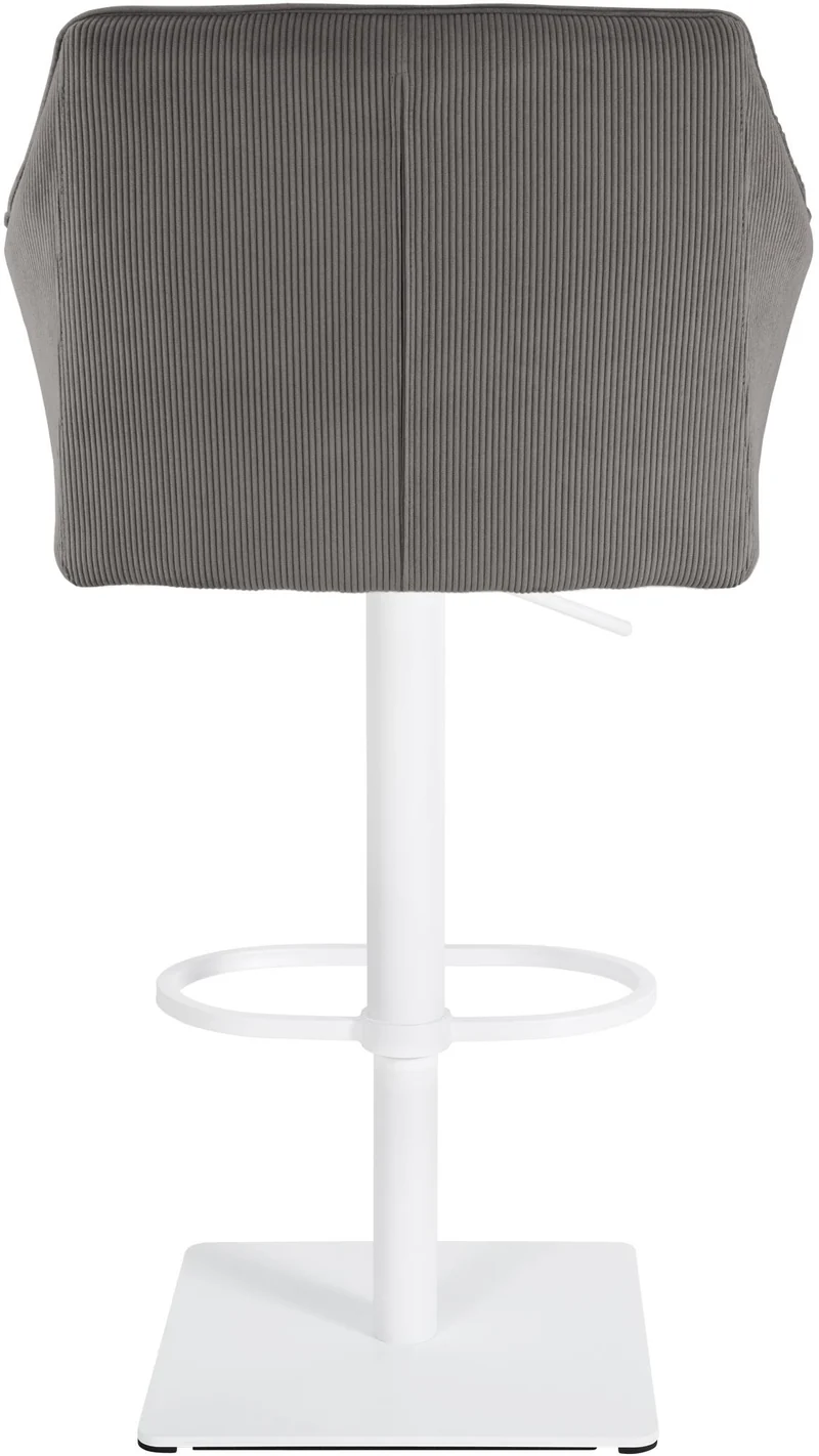 Tabouret de bar x1 réglable en velours côtelé taupe assise enveloppante capitonnée avec base carrée en métal blanc 10_0006304