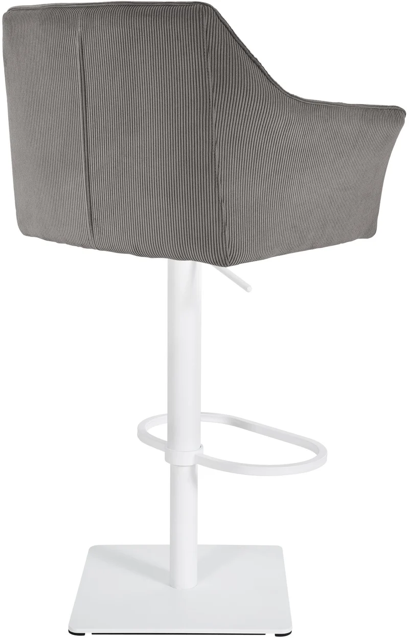 Tabouret de bar x1 réglable en velours côtelé taupe assise enveloppante capitonnée avec base carrée en métal blanc 10_0006304