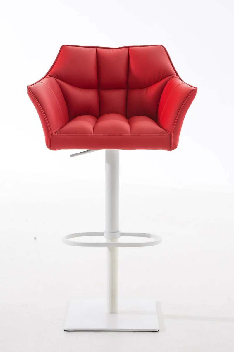 Tabouret de bar x1 réglable en similicuir rouge assise enveloppante capitonnée avec base carrée en métal blanc 10_0006344