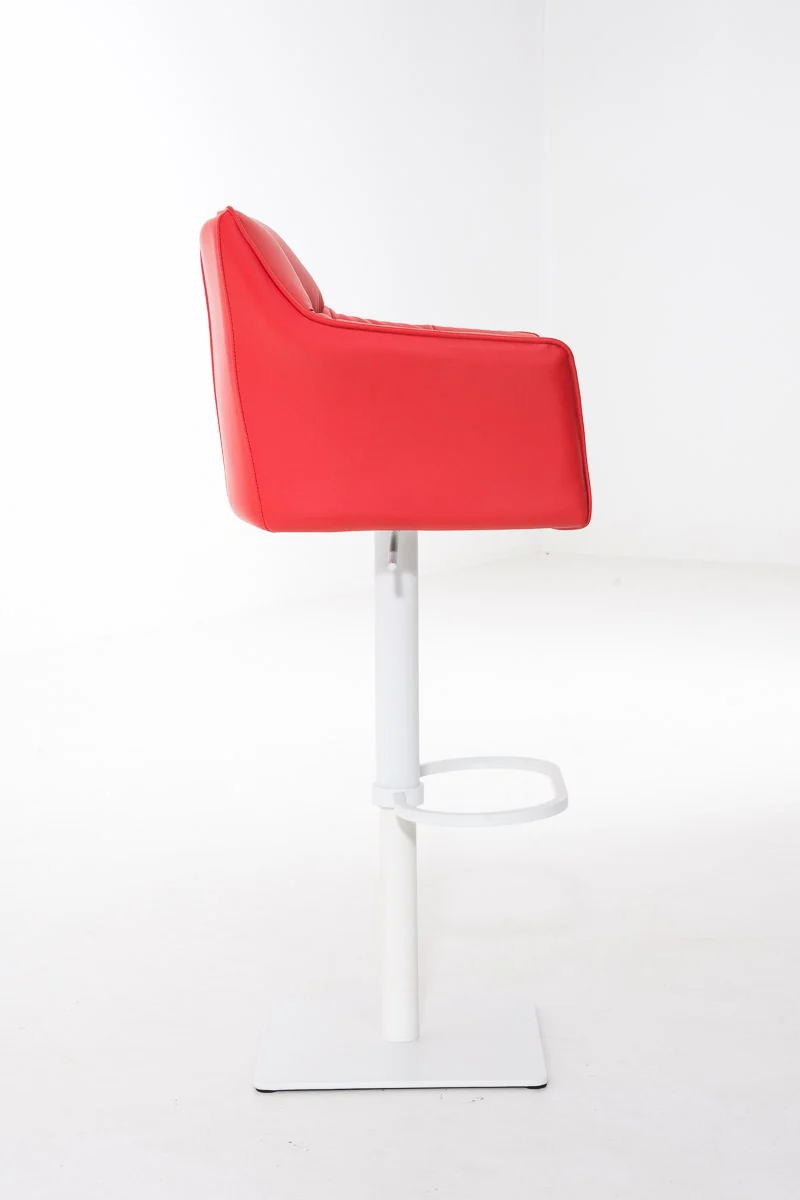Tabouret de bar x1 réglable en similicuir rouge assise enveloppante capitonnée avec base carrée en métal blanc 10_0006344