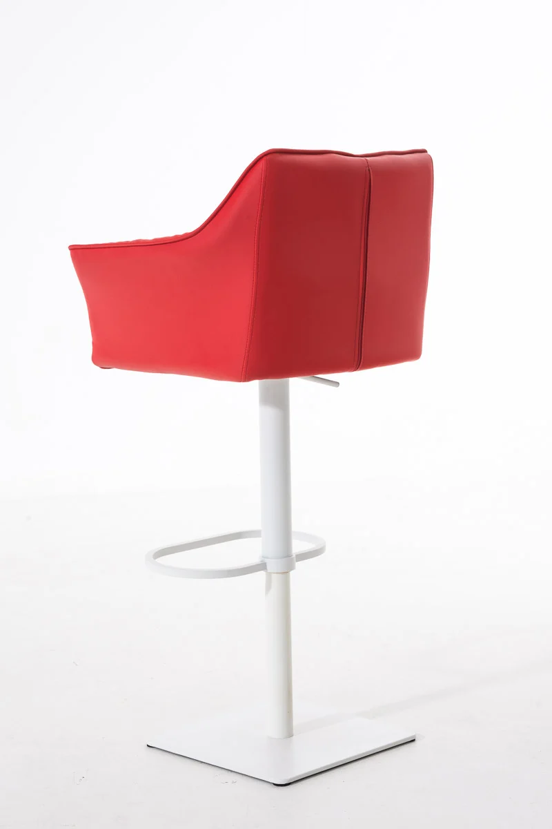 Tabouret de bar x1 réglable en similicuir rouge assise enveloppante capitonnée avec base carrée en métal blanc 10_0006344