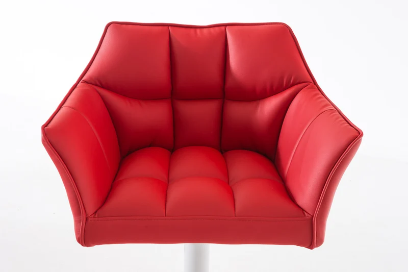 Tabouret de bar x1 réglable en similicuir rouge assise enveloppante capitonnée avec base carrée en métal blanc 10_0006344
