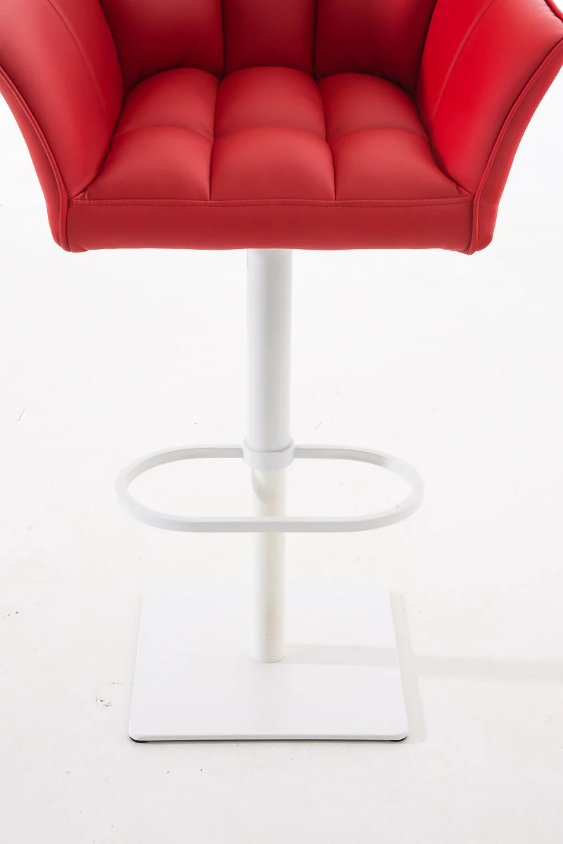 Tabouret de bar x1 réglable en similicuir rouge assise enveloppante capitonnée avec base carrée en métal blanc 10_0006344