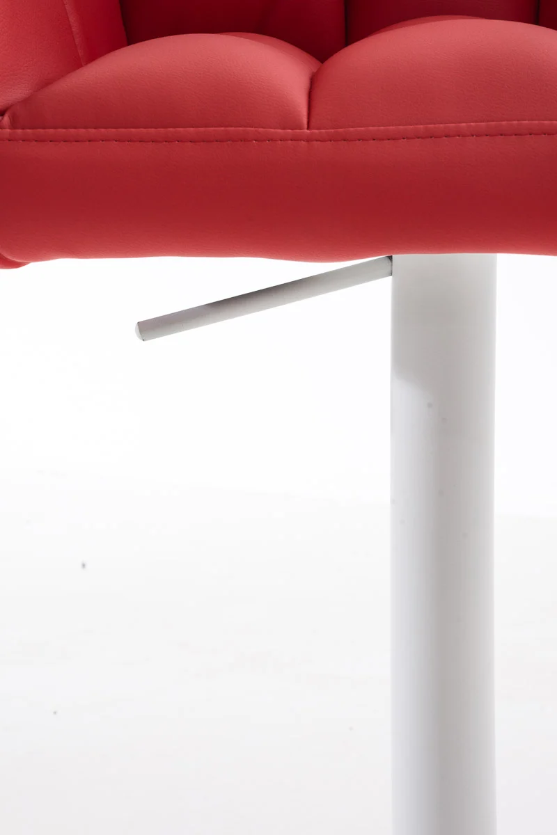 Tabouret de bar x1 réglable en similicuir rouge assise enveloppante capitonnée avec base carrée en métal blanc 10_0006344