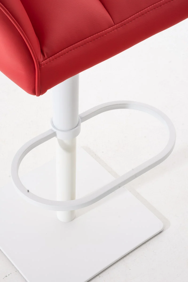 Tabouret de bar x1 réglable en similicuir rouge assise enveloppante capitonnée avec base carrée en métal blanc 10_0006344