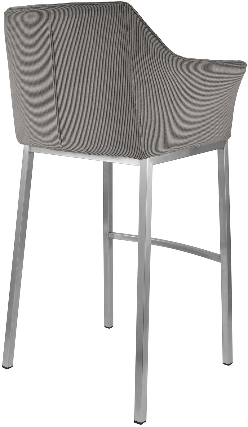 Tabouret de bar x1 assise enveloppante capitonnée en velours côtelé taupe avec structure à 4 pieds en acier inoxydable 10_0006287