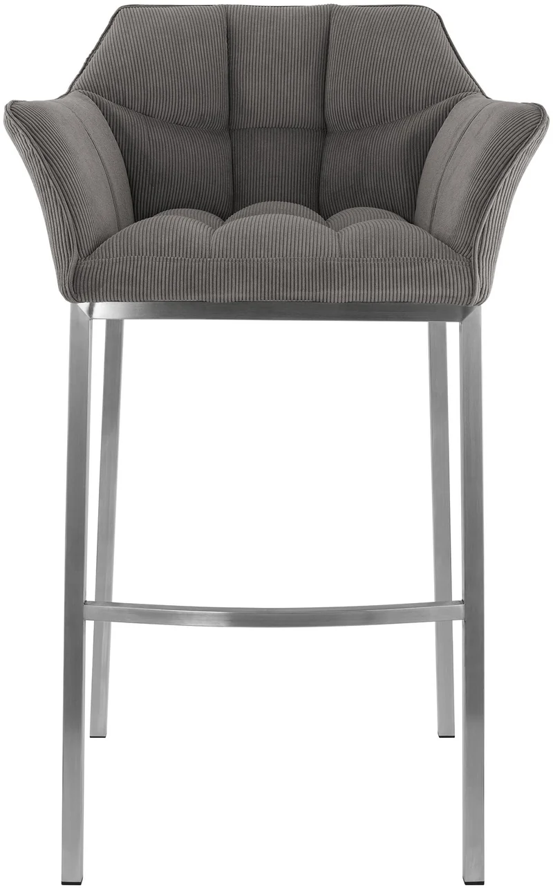Tabouret de bar x1 assise enveloppante capitonnée en velours côtelé taupe avec structure à 4 pieds en acier inoxydable 10_0006287