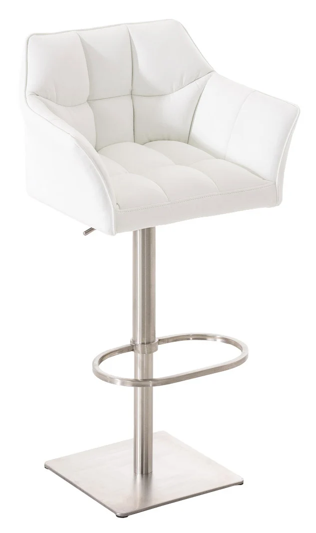 Lot de 2 tabourets de bar réglable en similicuir blanc assise enveloppante capitonnée avec base carrée en acier inoxydable 10_0006639