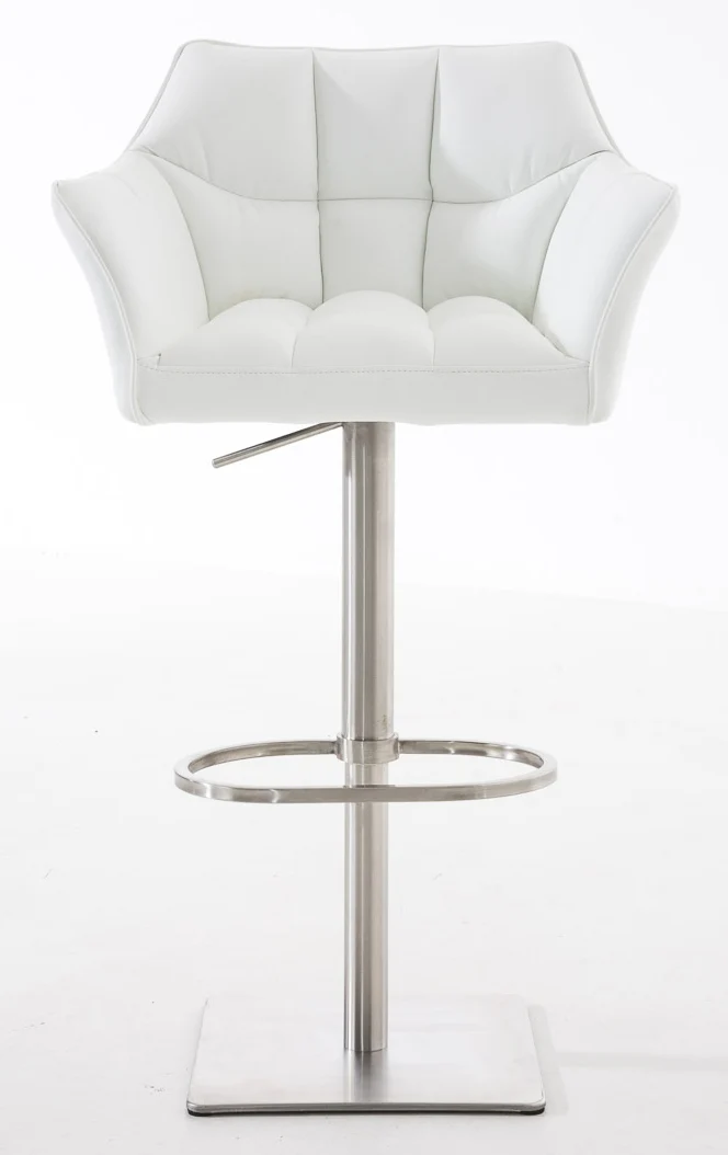 Lot de 2 tabourets de bar réglable en similicuir blanc assise enveloppante capitonnée avec base carrée en acier inoxydable 10_0006639