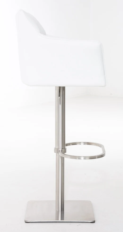 Lot de 2 tabourets de bar réglable en similicuir blanc assise enveloppante capitonnée avec base carrée en acier inoxydable 10_0006639