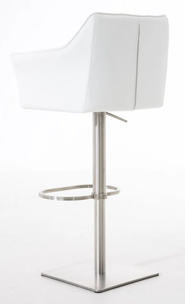 Lot de 2 tabourets de bar réglable en similicuir blanc assise enveloppante capitonnée avec base carrée en acier inoxydable 10_0006639
