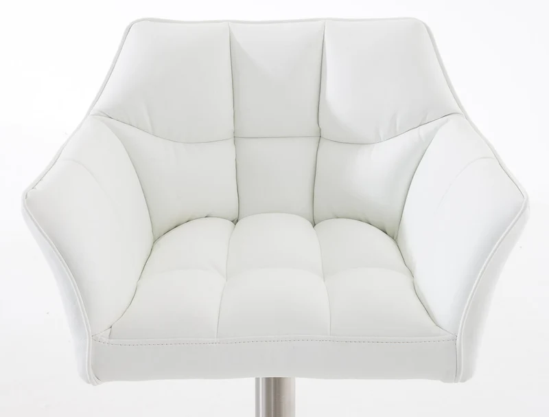 Lot de 2 tabourets de bar réglable en similicuir blanc assise enveloppante capitonnée avec base carrée en acier inoxydable 10_0006639