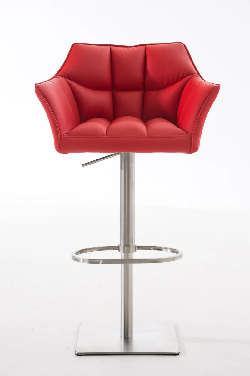 Tabouret de bar x1 réglable en similicuir rouge assise enveloppante capitonnée avec base carrée en acier inoxydable 10_0006343