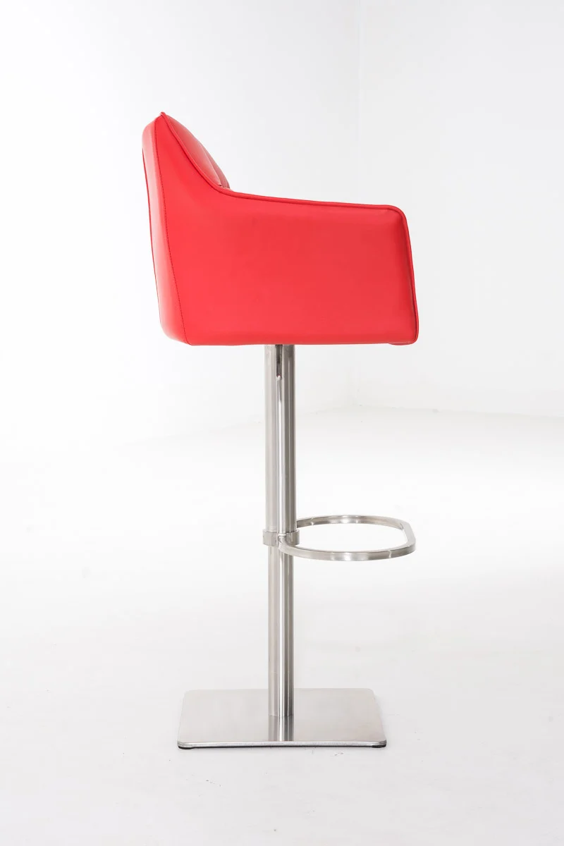 Tabouret de bar x1 réglable en similicuir rouge assise enveloppante capitonnée avec base carrée en acier inoxydable 10_0006343