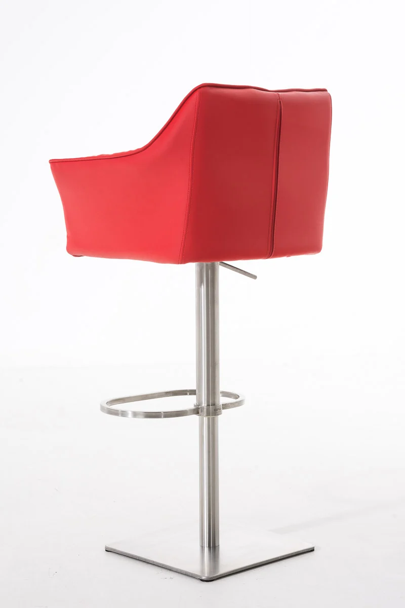 Tabouret de bar x1 réglable en similicuir rouge assise enveloppante capitonnée avec base carrée en acier inoxydable 10_0006343