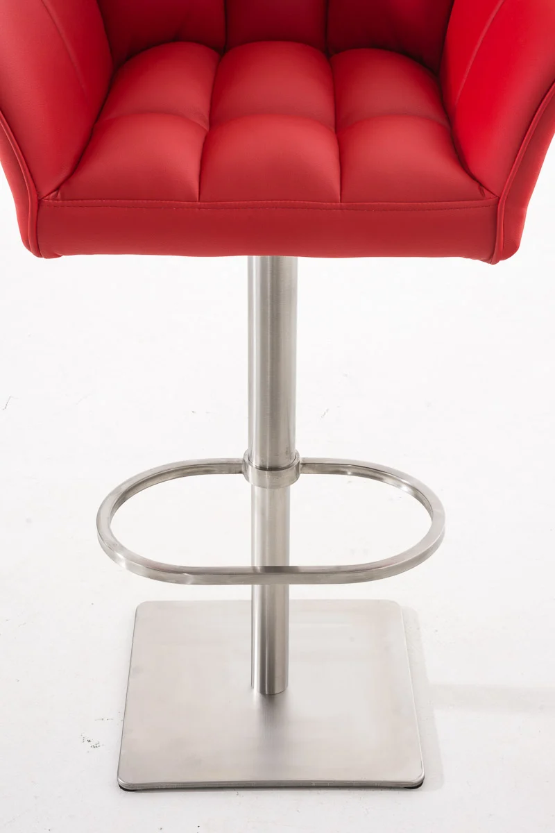 Tabouret de bar x1 réglable en similicuir rouge assise enveloppante capitonnée avec base carrée en acier inoxydable 10_0006343