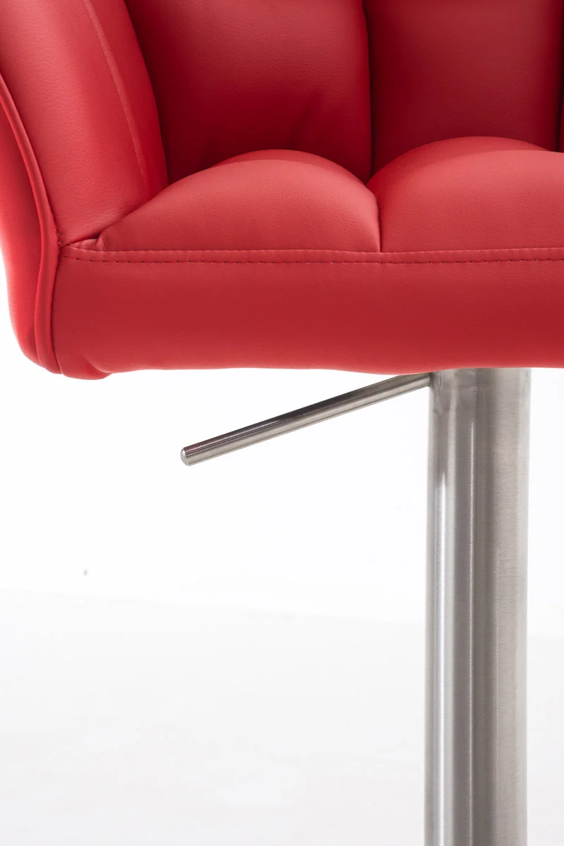 Tabouret de bar x1 réglable en similicuir rouge assise enveloppante capitonnée avec base carrée en acier inoxydable 10_0006343