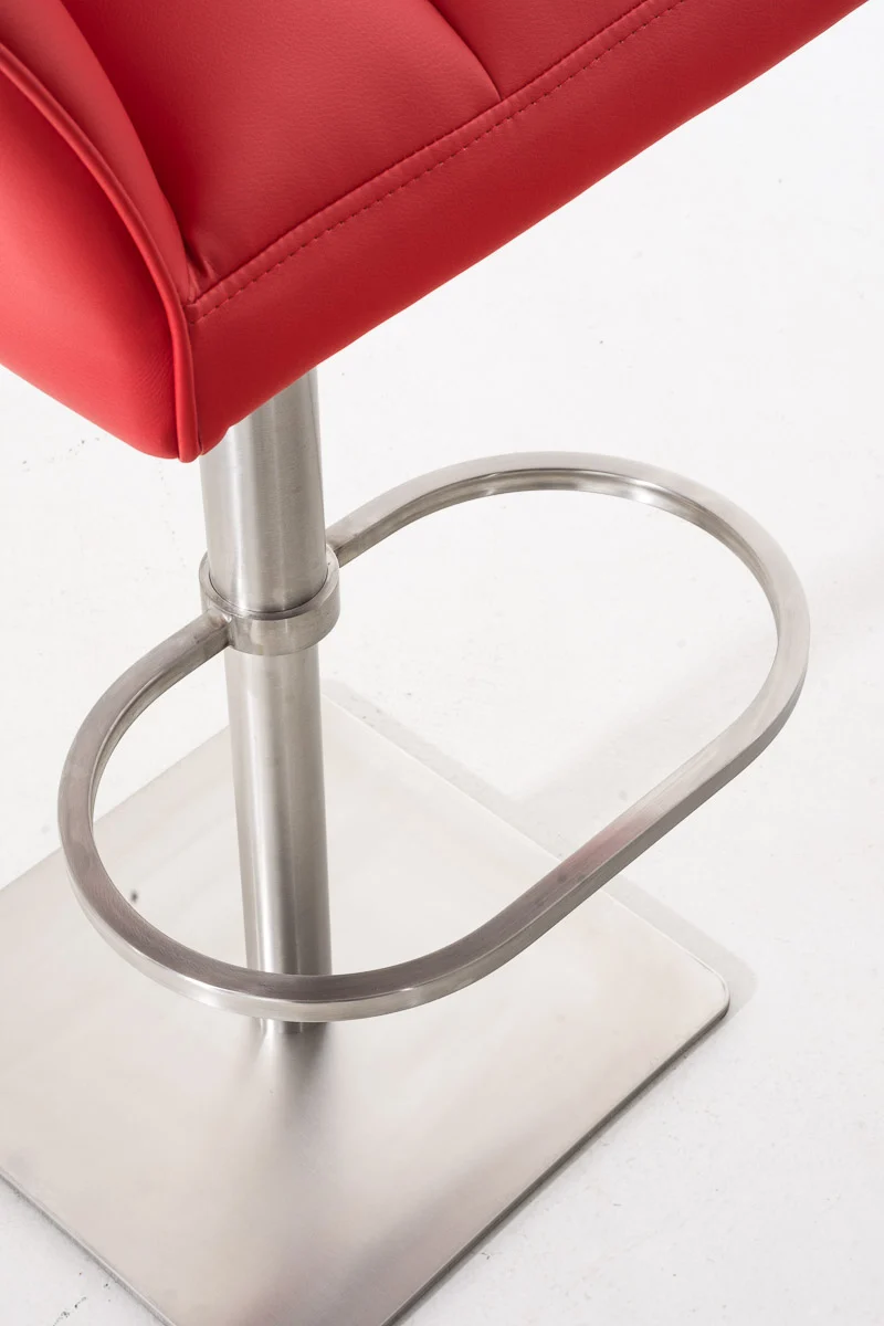 Tabouret de bar x1 réglable en similicuir rouge assise enveloppante capitonnée avec base carrée en acier inoxydable 10_0006343