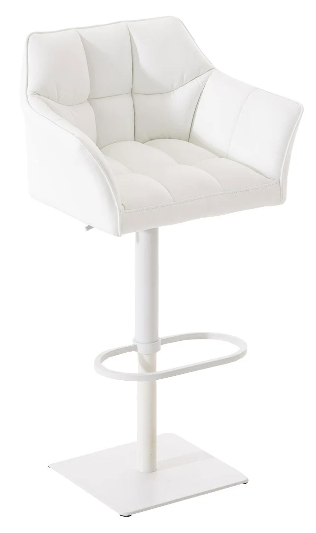Lot de 2 tabourets de bar réglable en similicuir blanc assise enveloppante capitonnée avec base carrée en métal blanc 10_0006641