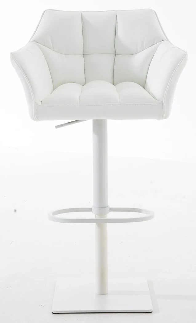 Lot de 2 tabourets de bar réglable en similicuir blanc assise enveloppante capitonnée avec base carrée en métal blanc 10_0006641
