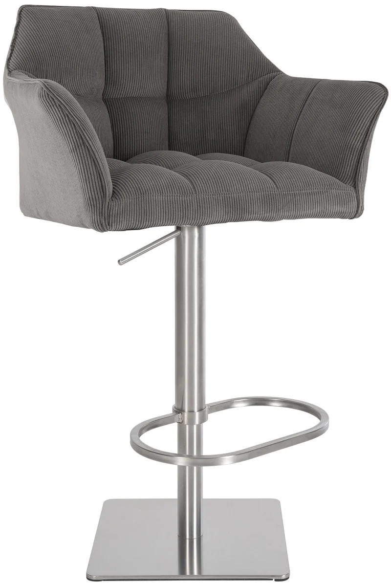 Tabouret de bar x1 réglable en velours côtelé taupe assise enveloppante capitonnée et avec base carrée en acier inoxydable 10_0006286