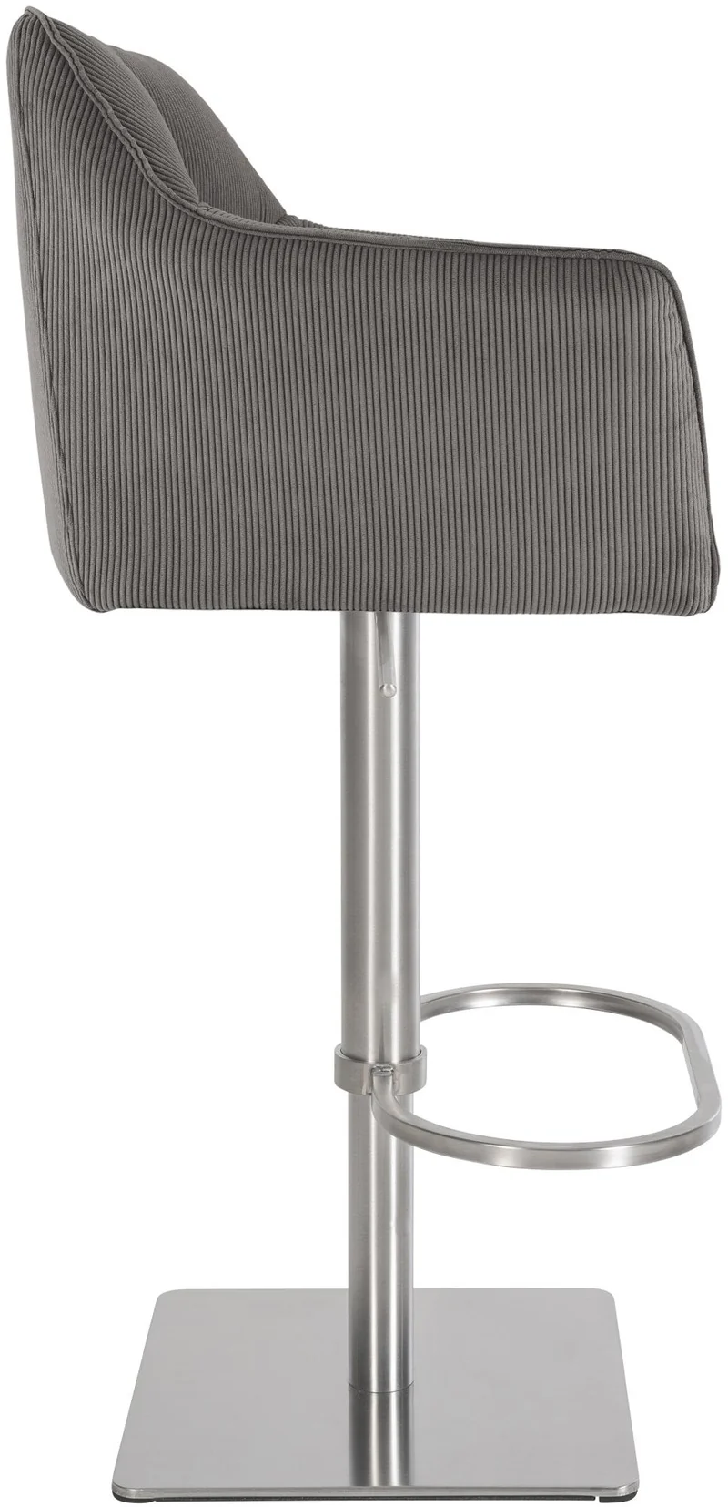 Tabouret de bar x1 réglable en velours côtelé taupe assise enveloppante capitonnée et avec base carrée en acier inoxydable 10_0006286