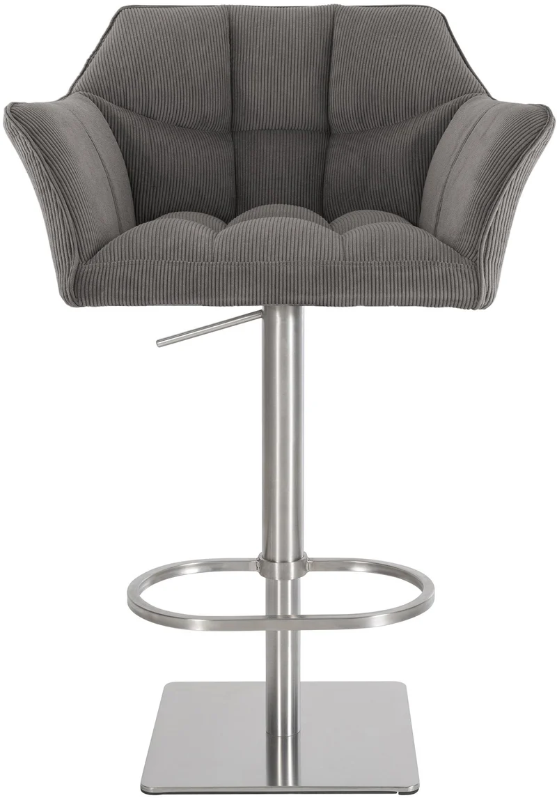 Tabouret de bar x1 réglable en velours côtelé taupe assise enveloppante capitonnée et avec base carrée en acier inoxydable 10_0006286