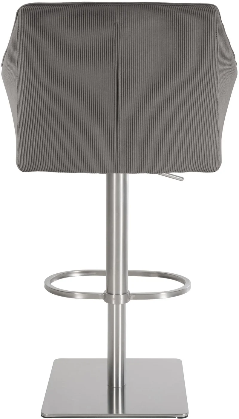 Tabouret de bar x1 réglable en velours côtelé taupe assise enveloppante capitonnée et avec base carrée en acier inoxydable 10_0006286
