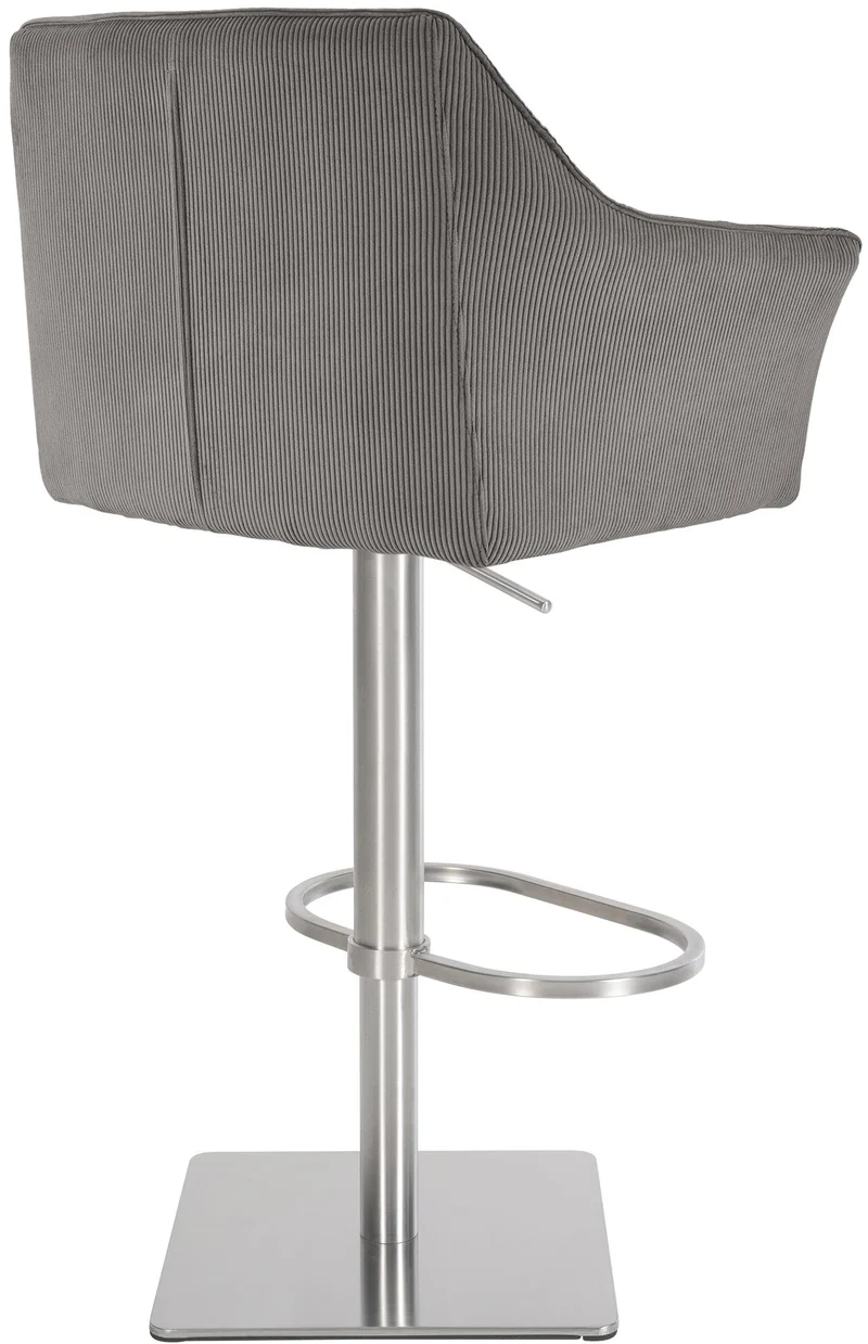 Tabouret de bar x1 réglable en velours côtelé taupe assise enveloppante capitonnée et avec base carrée en acier inoxydable 10_0006286