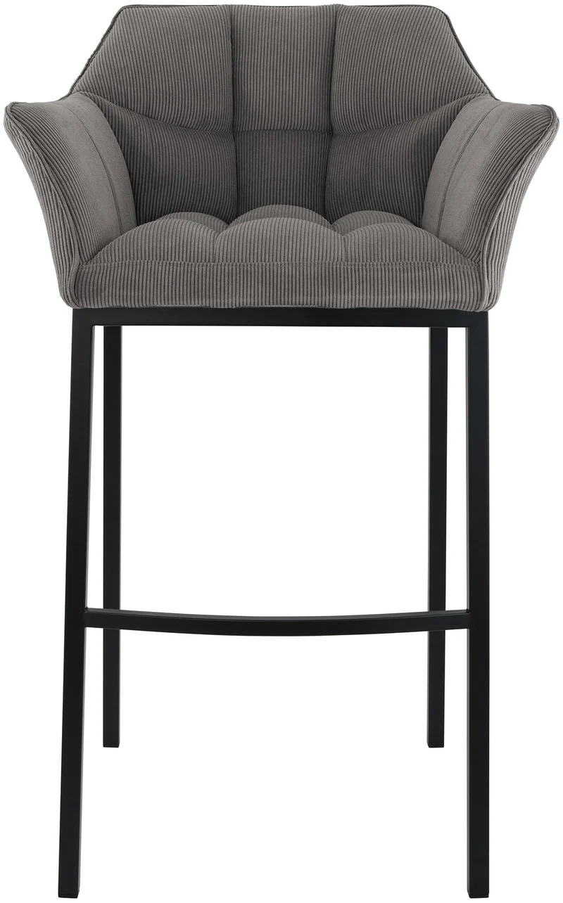 Tabouret de bar x1 assise enveloppante capitonnée en velours côtelé taupe avec structure à 4 pieds en métal noir 10_0006285
